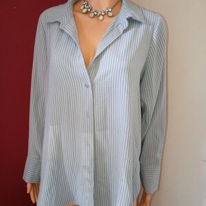 Adrianna Papell Light Blue Striped Button-Down Shirt